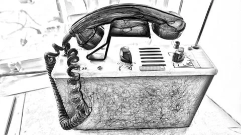 Digital drawing style which represents a vintage telephone as it was used on Stock Illustration