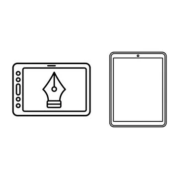 Digital drawing tablet and blank tablet computer line icons Stock Illustration