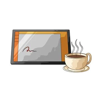 Digital drawing tablet and coffee cup illustration Stock Illustration