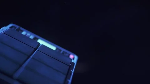 Digital drumer playing in blue light Stock Footage 318551860