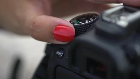 Digital dslr camera on off buttons closeup. View in low focus. Stock Footage 167244556