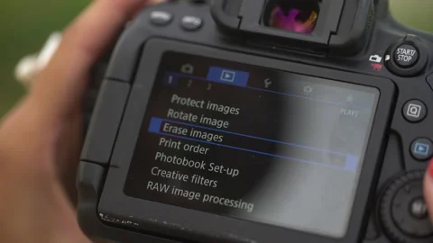 Digital dslr camera menu buttons closeup. View in low focus. Stock Footage 167244682