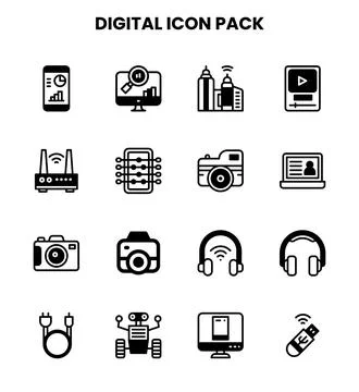 Digital DuoTone Set Icons Pack Stock Illustration