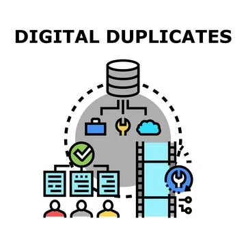 Digital duplicates concept managing information and data Illustrazione stock