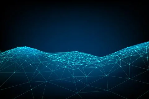 Digital dynamic cyber wave, composed of interconnected lines and dots Stock Illustration