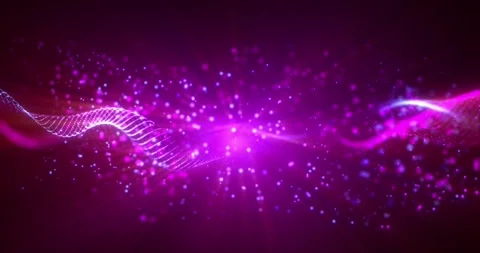 Digital dynamic particle waves with pink motion light background, data flow, Stock Footage 309141096