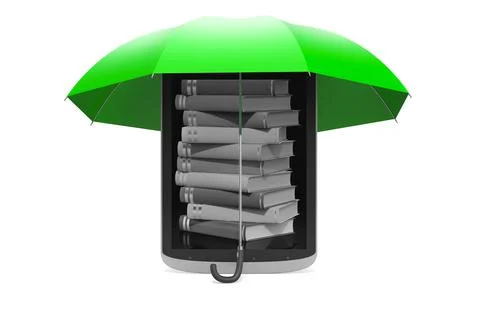 Digital e-book under umbrella, 3D rendering Stock Illustration