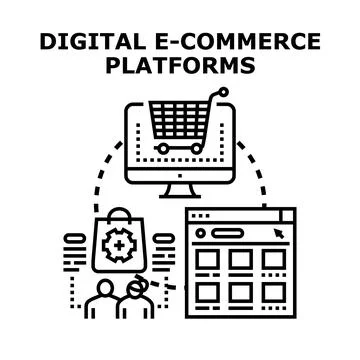 Digital e commerce platforms facilitating online shopping experience Stock Illustration