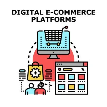 Digital e commerce platforms facilitating online shopping experience Stock Illustration