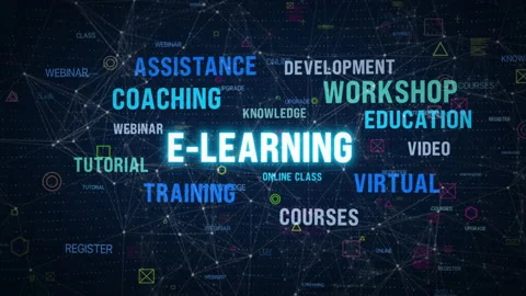 Digital e-learning technology online education background Stock Footage 203895665