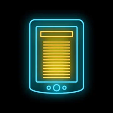 Digital e reader displaying glowing neon text concept Stock Illustration