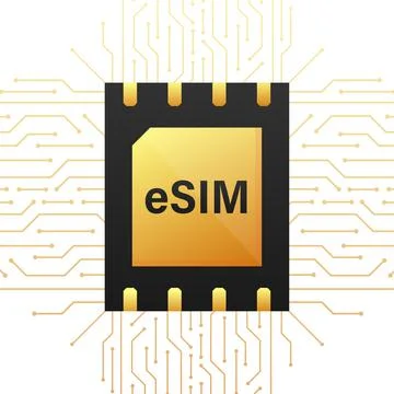 Digital e sim chip motherboard digital chip. Modern icon. White background. V Иллюстрация