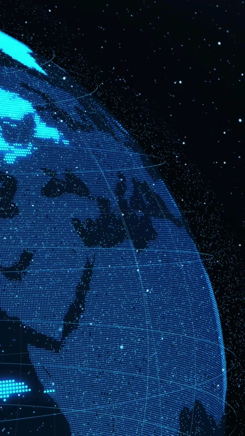 Digital earth 3D orbital rotation in space showing concept of network technology Stock Footage 295011083