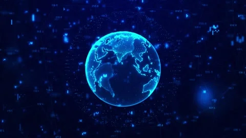 Digital earth analytics visual blue globe, glowing network particles, chart symb Stock Footage 340527238