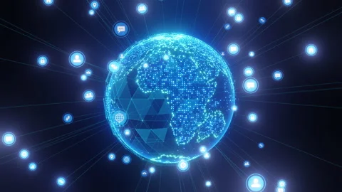 Digital earth and icon network Rotate background Stock Footage 223342258