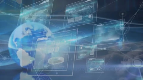 A digital earth background with a network of connections over binary coding Stock Footage 330771685