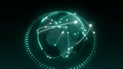 Digital earth cloud computing analytics hologram loop 3D animation seamless loop Stock Footage 341184476