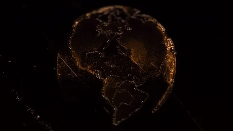 Digital earth concept Earth spinning in Gold color Digital earth background 3D Stock Footage 252884468
