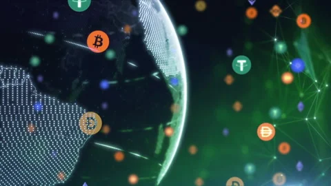 Digital Earth With Crypto Coins Stock Footage 300373923