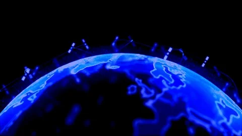 Digital earth data globe - abstract 3D rendering satellites starlink network Stock Footage 123295604