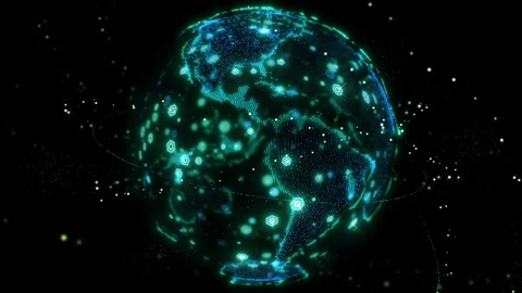 Digital earth data globe - abstract 3D rendering satellites starlink network Stock Footage 127785282