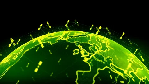 Digital earth data globe - abstract 3D rendering satellites starlink video Stock Footage 128841433