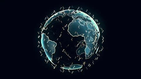 Digital earth data globe - abstract 3D rendering satellites starlink network Stock Footage 129721948
