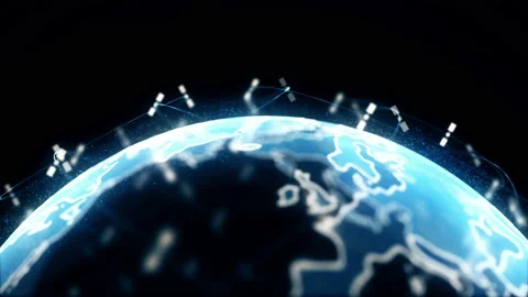 Digital earth data globe - abstract 3D rendering satellites starlink network Stock Footage 132260772