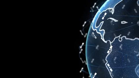 Digital earth data globe - abstract 3D rendering satellites starlink network Stock Illustration