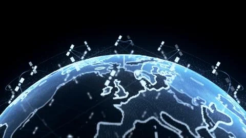 Digital earth data globe - abstract 3D rendering satellites starlink video Stock Illustration