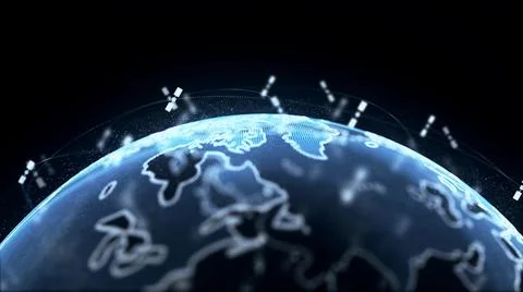 Digital earth data globe - abstract 3D rendering satellites starlink network Stock Illustration