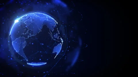 Digital earth global data network connection rotating on blue space 4K motion Stock Footage 279934859