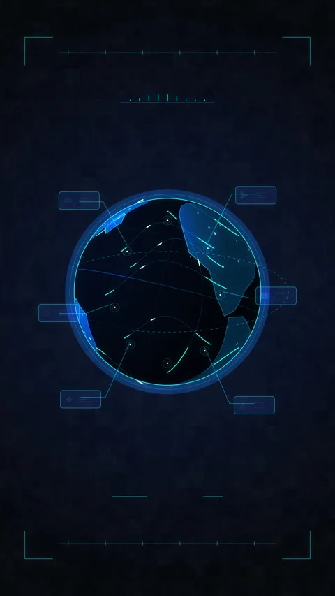 Digital earth globe animation loop with sci-fi HUD elements Stock Footage 346635626