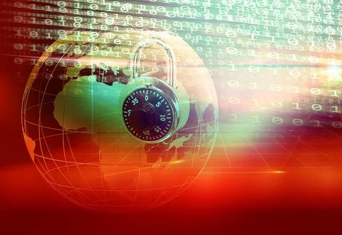 Digital earth globe background with binary code and padlock concept series イラスト素材