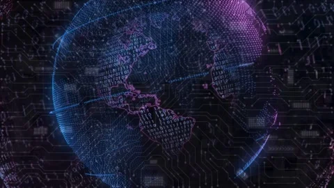 Digital Earth Globe With Binary Code And Glowing Circuit Board Connections Видео 336011675