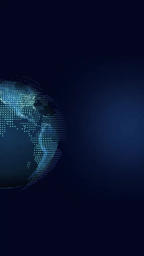 Digital earth globe composed of blue dots on dark blue gradient. Global dat.. Stock Footage 345964995