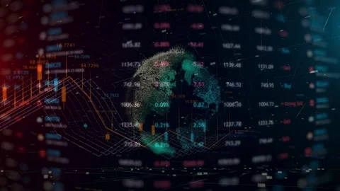 Digital Earth Globe with Global Financial Market Data Stock Footage 336900498