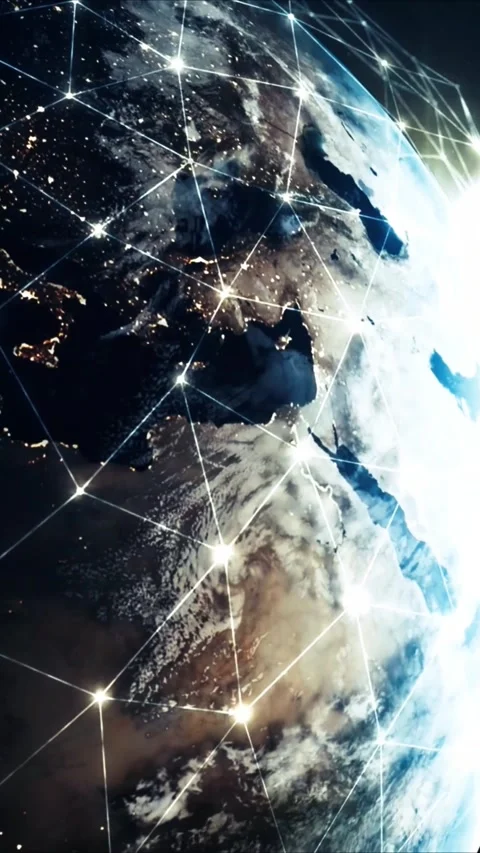 Digital earth globe with glowing network connections representing global Video stock 347692424