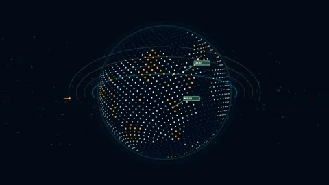 Digital earth globe hud animation with rotating data orbits and network node Stock Footage 346680442