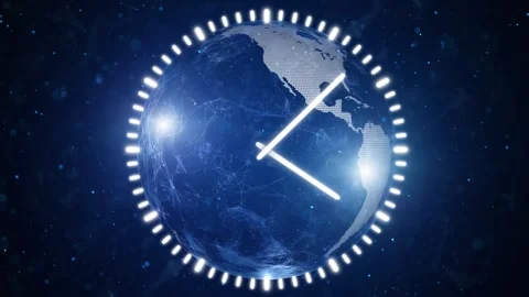Digital earth globe with looped analog time clock animation Stock Footage 341433327