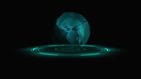 Digital Earth Globe with Neon Teal Rings on animated Black Background world.. Stock Footage 332165749