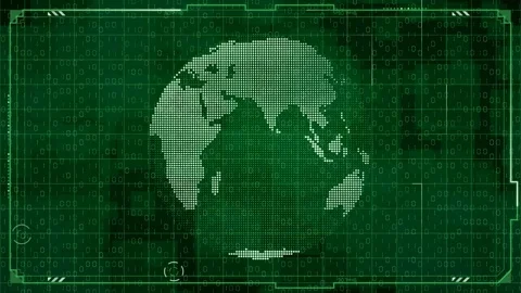 Digital earth globe rotates smoothly against a glowing green binary code Stock-Footage 347276395