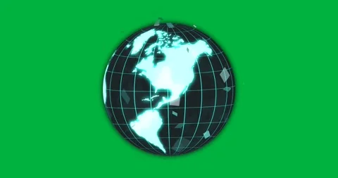 Digital Earth globe rotating with wireframe grid, floating neon shards on Video stock 317668944