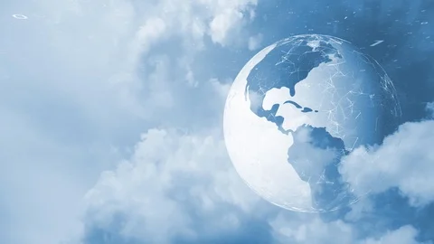 Digital Earth globe rotation on cloudy sky time lapse background Stock Footage 116916668
