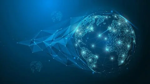 Digital earth globe showing glowing blue lights of international connection.. Stock Illustration