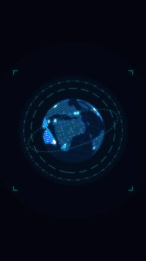Digital earth globe technology animation with glowing cyber grid network Stock Footage 347559505