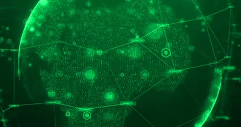 Digital Earth green circuits overlaying a digital earth, connecting global e Stock Footage 302015379