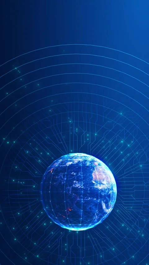 Digital Earth network circuit background glowing blue globe, connected map lines Stock Footage 340567522