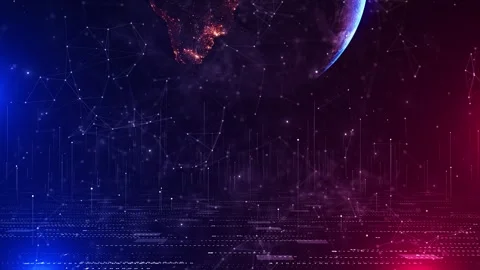 Digital Earth network space background planet, connected nodes, magenta lighting Stock Footage 340409917