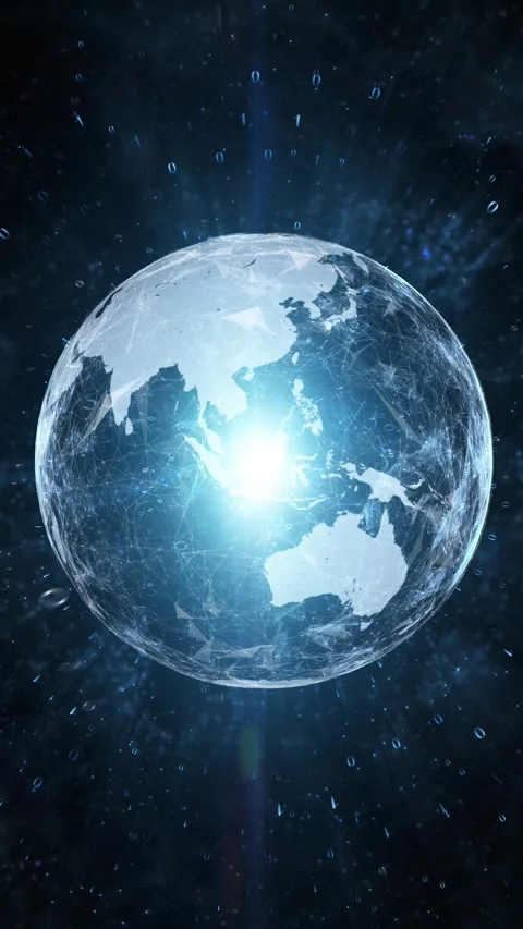 Digital earth planet with binary code numbers loop vertical animation Video stock 346887401